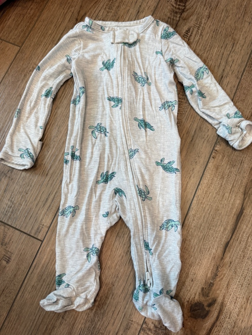 Carter's Light Gray One-Piece Footie with Teal Sea Turtles 3m